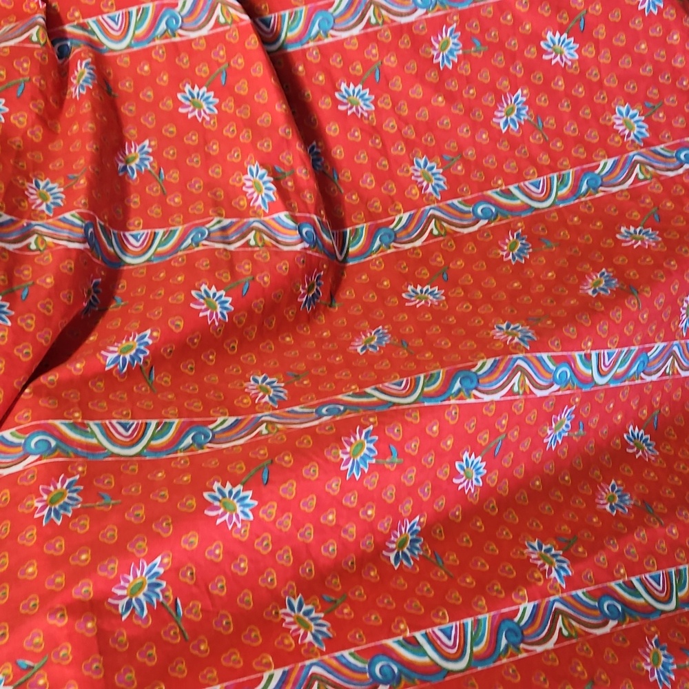 Vintage Cotton Indian Block Design  Orange  Blue Floral Shower 72" X 72" Curtain - Picture 8 of 17